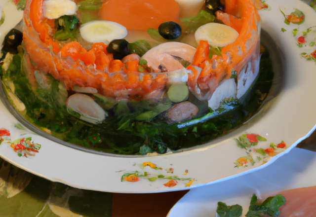 Aspic de saumon et ses légumes