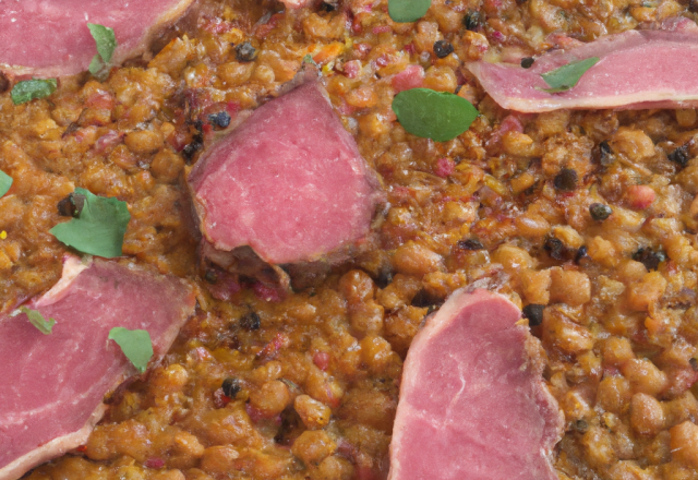 Carpaccio de pied de cochon, lentilles et râpée de foie cru