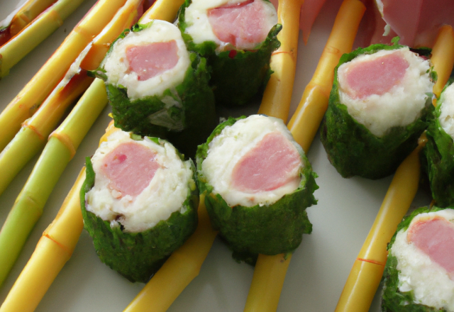 Makis au jambon cru, riz et asperges