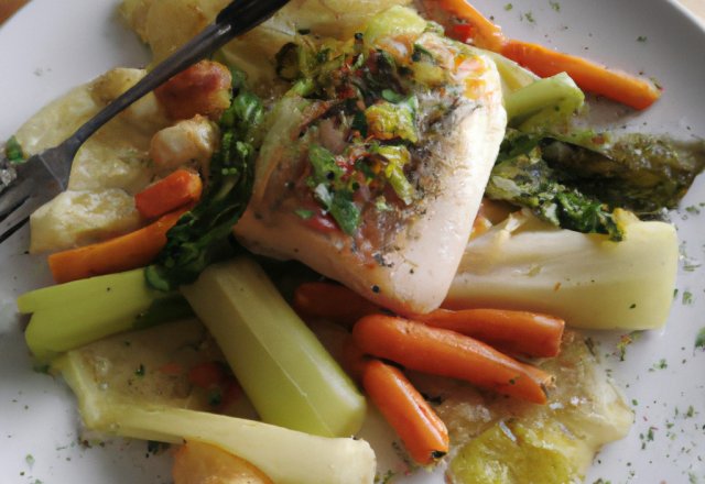 Filets de bar aux petits légumes et au champagne recyclé