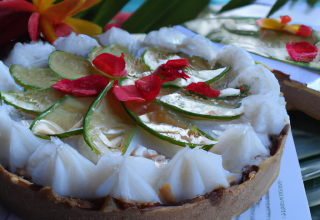 Tarte aux litchis sur crème d' amande coco