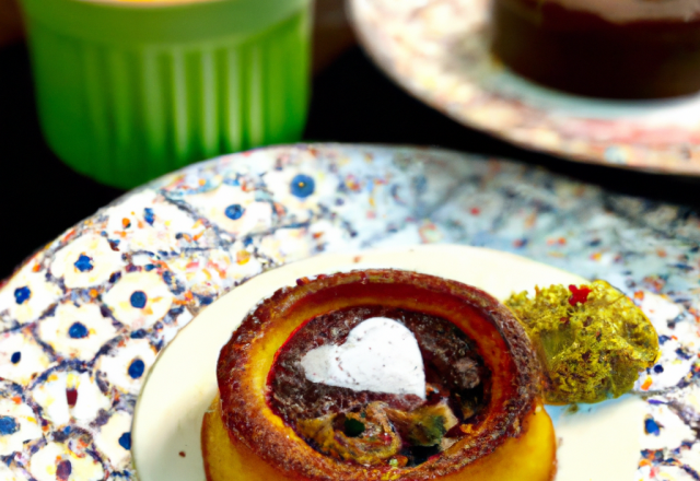 Moelleux au chocolat et pralines au cœur coulant de crème brûlée à la pistache