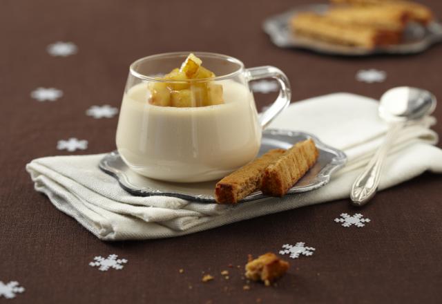 Panna cotta au foie gras pommes Ariane caramélisées et mouillettes de pain d'épices