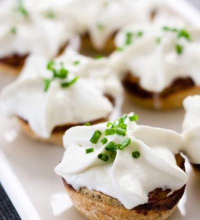 Baby tourtes aux champignons, espuma Papillon