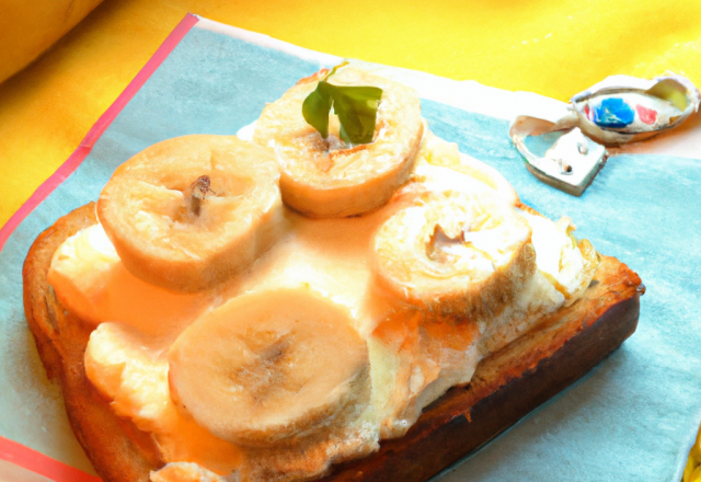 Tartine de fourme d'ambert sur son lit de banane