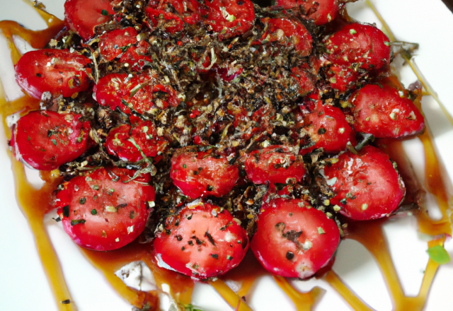 Carpaccio de fraises au poivre de sichuan et miel balsamique