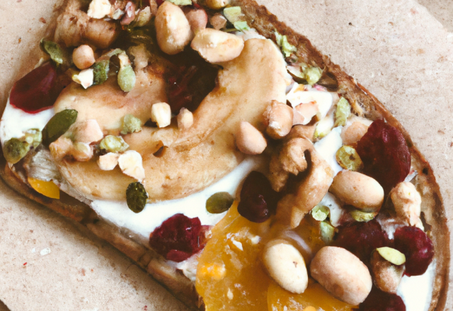 Grande tartine aux noisettes et céréales aux fruits