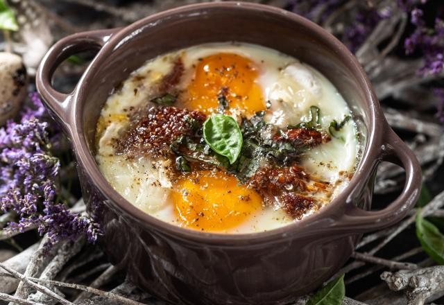 Oeufs cocotte au fromage de chèvre et tomates séchées