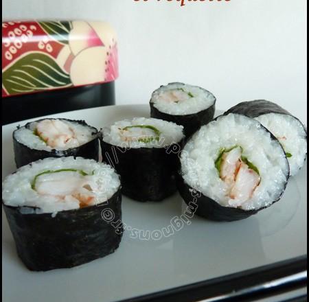 Sushi de crevettes pimentées et roquette