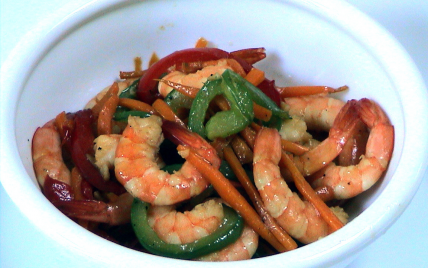 Crevettes sautées aux petits légumes