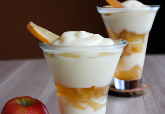 Verrine de pommes, yaourt et crème au carambar