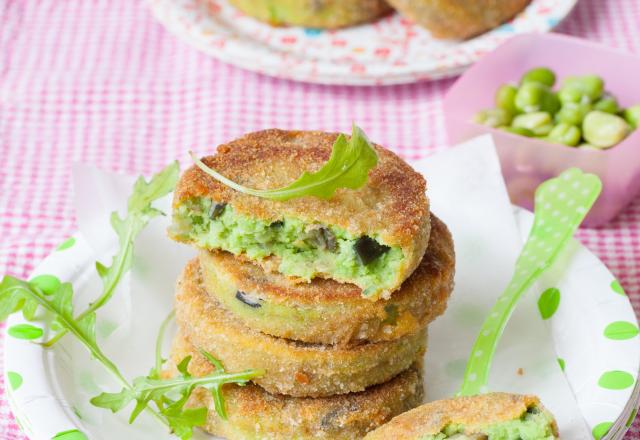 Galettes de fèves et aubergines confites