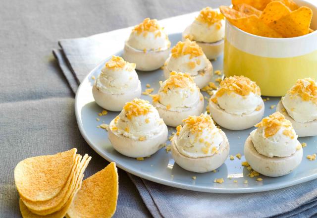 Champignons farcis au fromage frais & tortillas et sa tuile façon crumble