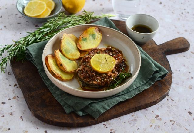 Tournedos de saumon rôti et pommes de terre au persil