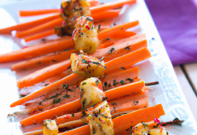 Brochettes de carottes/cumin/poires