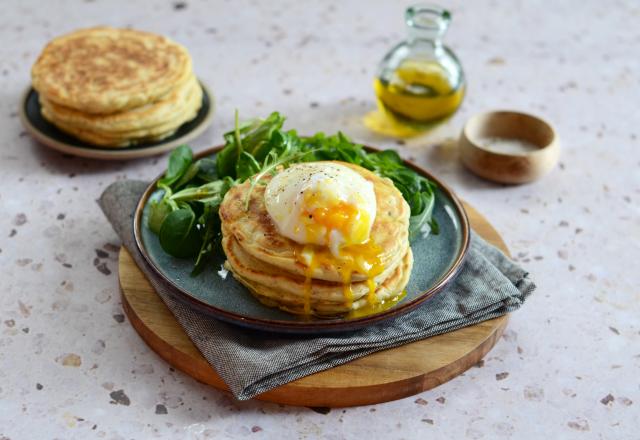 Pancakes salés à l’oeuf poché au micro-ondes