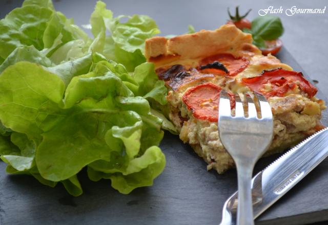 Tarte au thon, tomates et fromage blanc