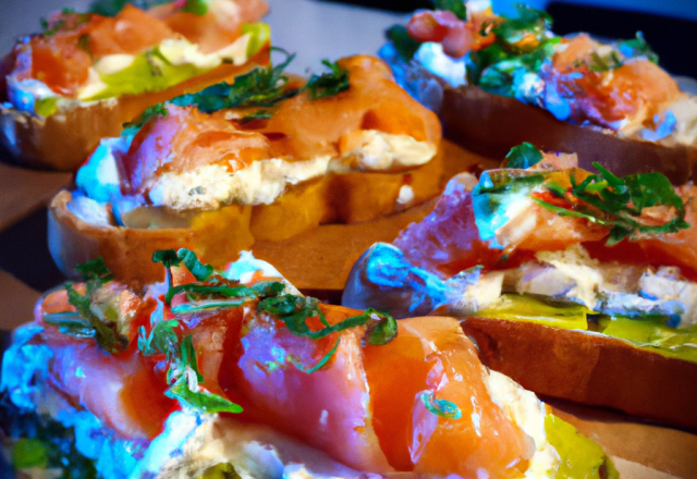 Bruschette au saumon fumé, fromage frais et mâche