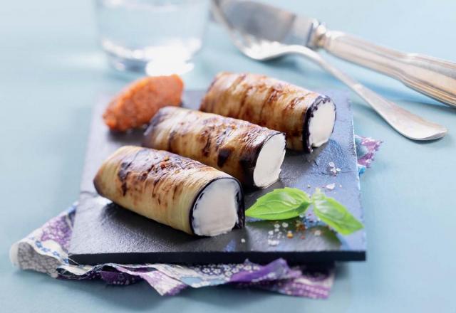 Roulés d'aubergine et confit de tomates