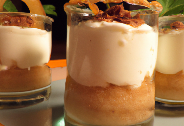 Verrine gourmande de gariguettes sur douceur au marron et à la poire