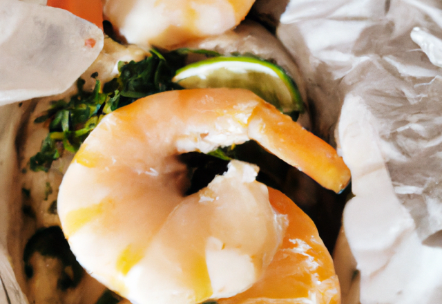 Papillote de saumon à l'orange et aux crevettes grises