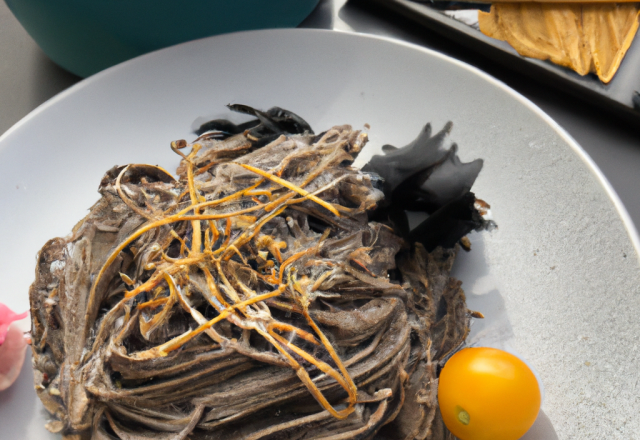 P'tites Soba et douceur de panais au thé blanc et brisures de truffe noire...