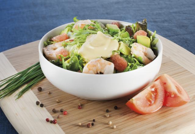 Salade d'avocat, pamplemousse et crevettes