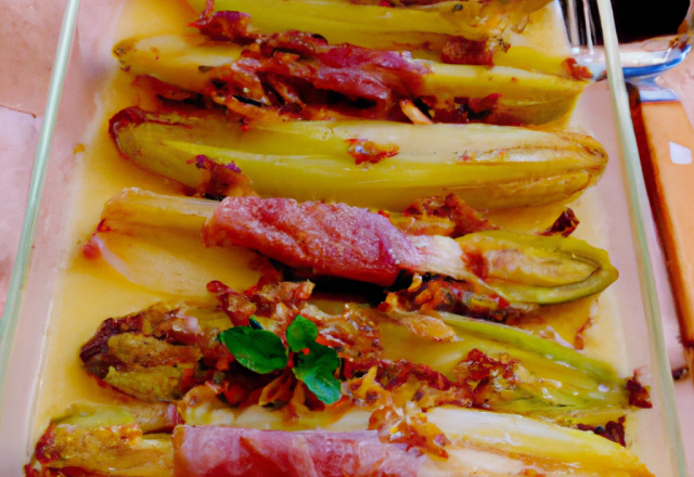 Chicons (endives) en gratin jambon et volaille