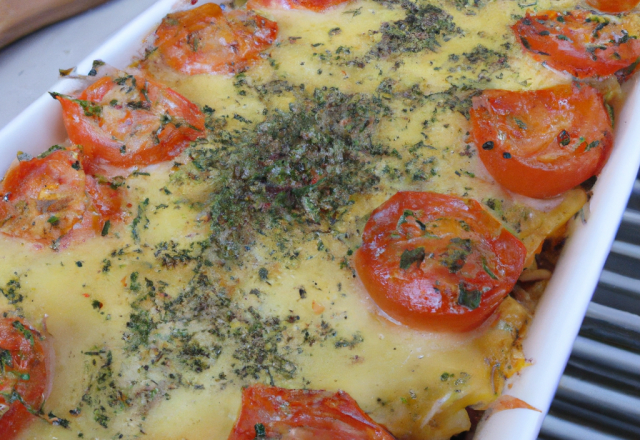 Gratin de pâtes chèvre-tomates-origan