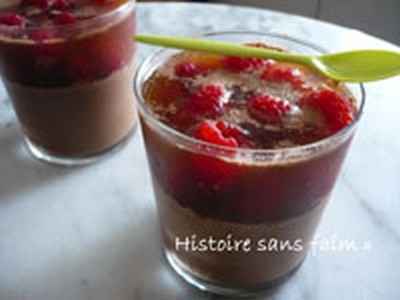 Verrine Mousse au chocolat, framboises et gelée de thé parfumée à la menthe