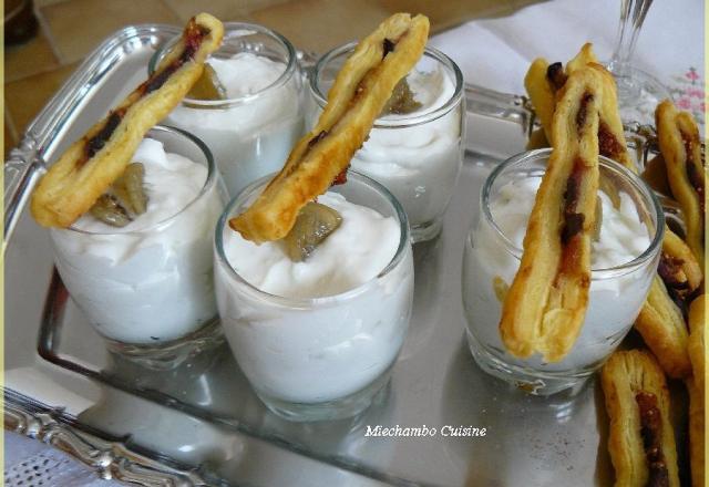 Creme de roquefort au gingembre confit, fingers feuilletes à la figue