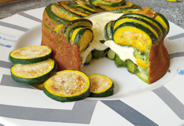 Charlotte de courgette au fromage frais et coulis de poivrons