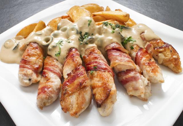 Allumettes au poulet et lard fumé sauce au Gorgonzola