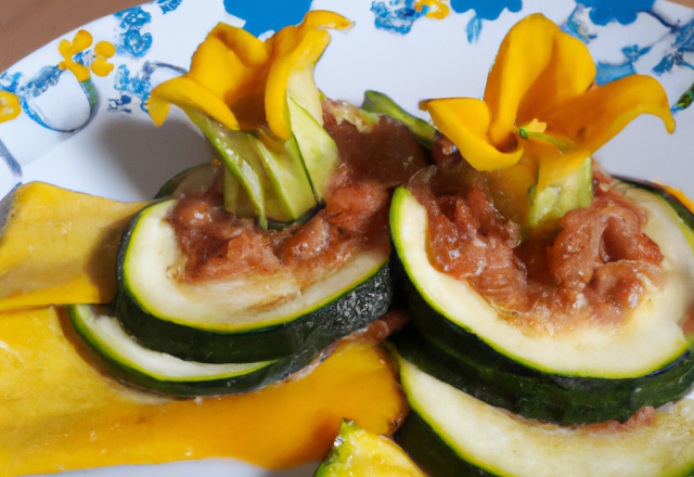 Courgettes sur lit de ravioles