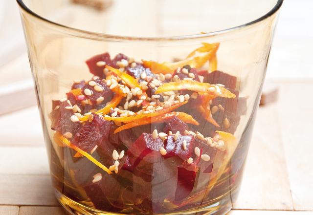 Salade de betterave aux graines de sésames et zestes d'orange