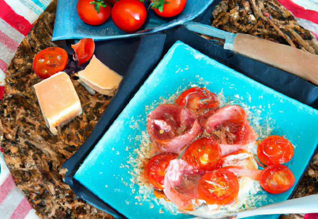 Ecrasé de tomates au parmesan et jambon cru