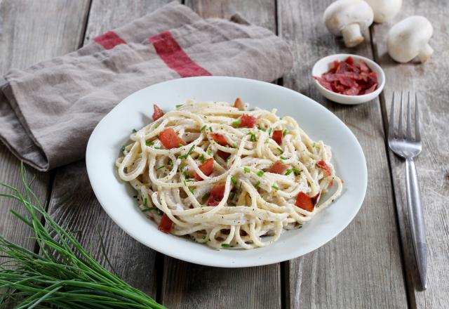 Spaghetti 3 minuti à la crème express de champignons