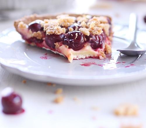 Tarte-crumble au citron et aux griottes