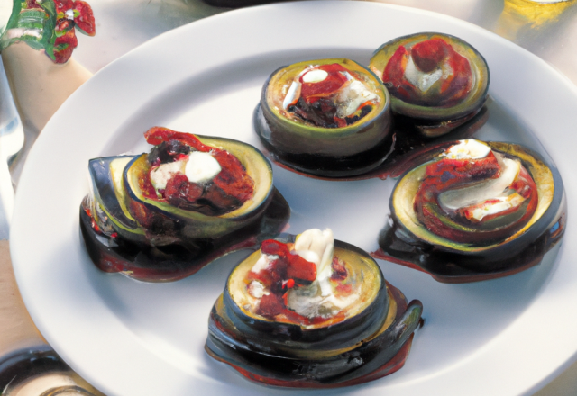 Corolles d'aubergines au magret-mozzarella