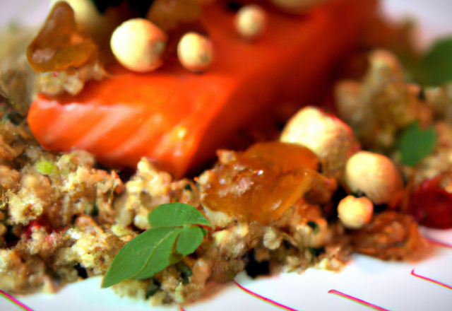 Saumon fumé quinoa et boulgour et mousse d'amande