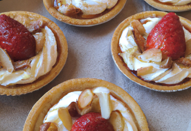 Tartelettes aux fraises des bois et crème pâtissière sur pâte aux amandes