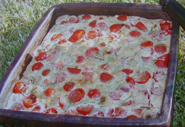 Clafoutis de tomates cerises au cidre et à la muscade