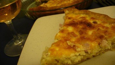 Tarte aux lardons et fondue d'oignon