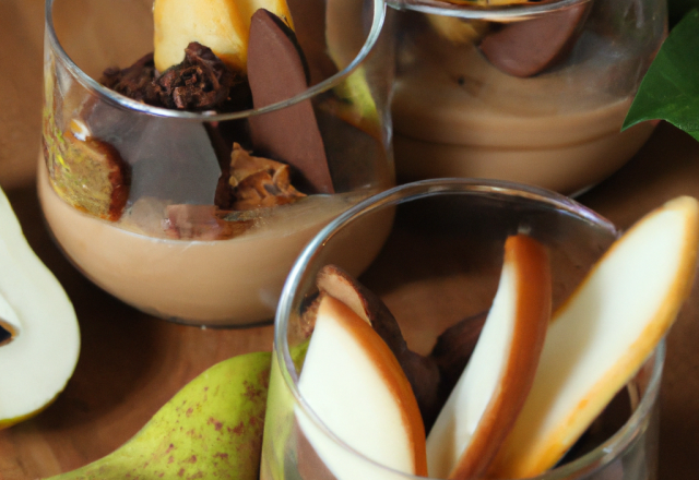 Verrines au chocolat, poires et cookies