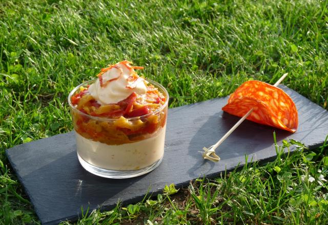 Verrine d'été aux deux poivrons et chorizo