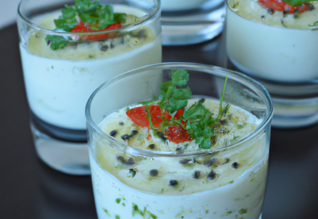 Verrines fromage blanc aux fines herbes et coulis de poivrons