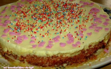 Gâteau au chocolat blanc et biscuits roses de Reims