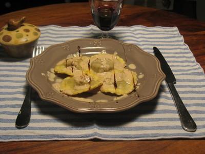 Raviolis au foie gras, cèpes et ricotta