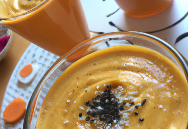 Velouté mousseux de carottes au curcuma, petits sacristains cumin sésame