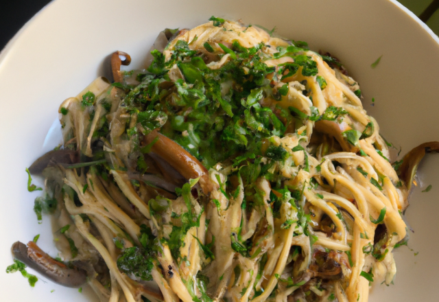 Spaghettis aux cèpes en persillade